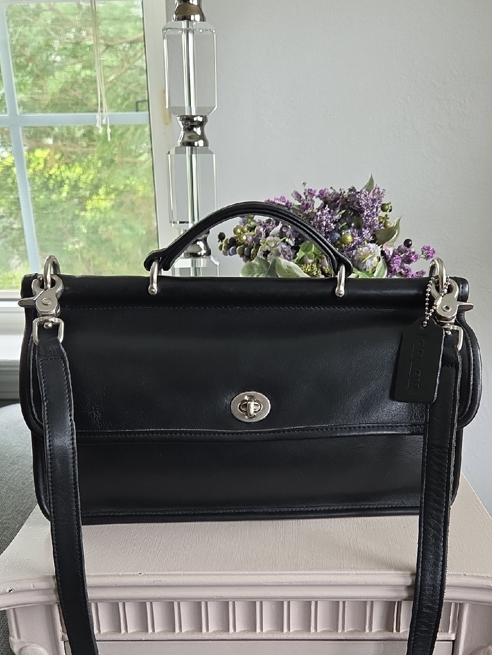 COACH Black 1999 Unisex City Willis Leather  Crossbody Bag Nickel Hardware